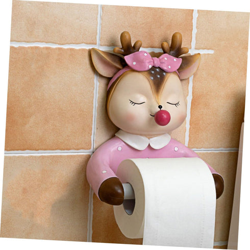Holibanna Pink Cartoon Deer Toilet Paper Holder Wall-Mounted Bathroom Storage Rack Decorative Tissue Dispenser Suitable