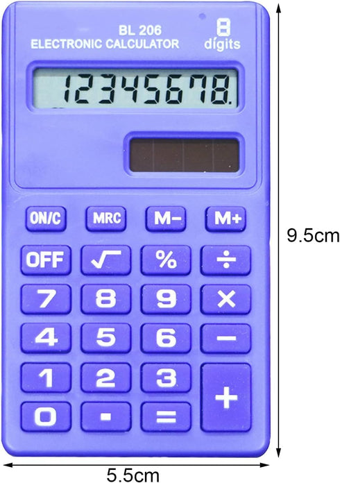 Blue Basic Standard Mini Digital Desktop Calculator with 8-Digit LCD Display, Battery Solar Power for Home Office