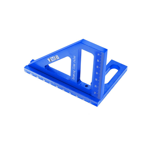45/90 Degree Triangle Ruler Scriber, Woodworking Square Protractor, Aluminum Alloy Miter Triangle Ruler High Precision Layout Measuring Tool, Multi-Purpose Triangle Ruler for Carpenter (Blue)