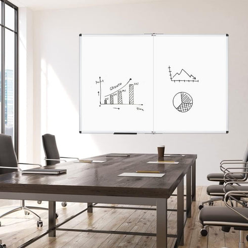 VIZ-PRO Magnetic Foldable White Board, 48 X 36 Inches, Dry Erase Whiteboard with Silver Aluminium Frame