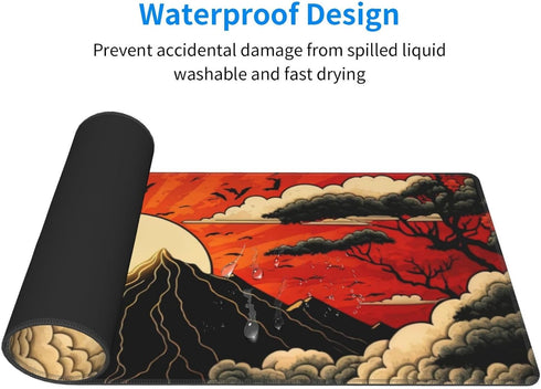 XL Japanese Mount Fuji Red Sunset Gaming Mouse Pad, Large Non-Slip Rubber Mousepad, 31.5'' X 11.8''.