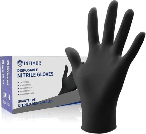 Nitrile Gloves Disposable - 50 Pcs Large 4 Mil Powder Free Food Grade Non-Sterile Protective Gloves