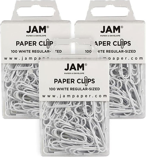 JAM Paper Small Paper Clips, White,3 Packs of 100