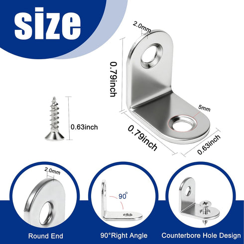 24PCS 48PCS (0.79 0.79 inch) L Bracket Corner Brace, Stainless Steel L Brackets for Shelves, Metal Corner Bracket
