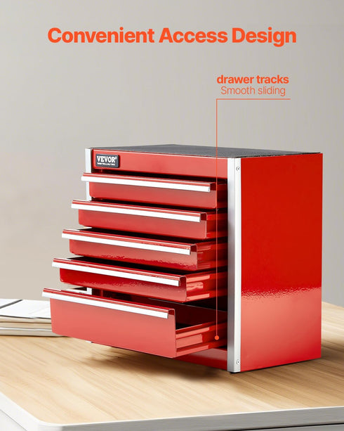 8.6-inch, 5 VEVOR Metal Tool Box, Portable Metal Tool Box with Drawers, Small Tool Chest with EVA Liners and PP Feet