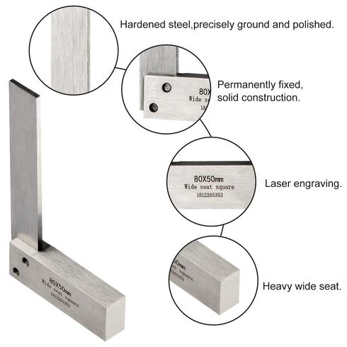 Machinist Square Precision Engineer Wide Seat Square, 90 Right Angle Ground Hardened Steel Angle Ruler 3.2 x 2 Inch
