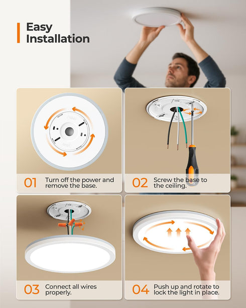 1800LM 3000K/4000K/5000K Dimmable 8.7inch Matane LED Flush Mount Ceiling Light Fixture with Night Light, Selectable