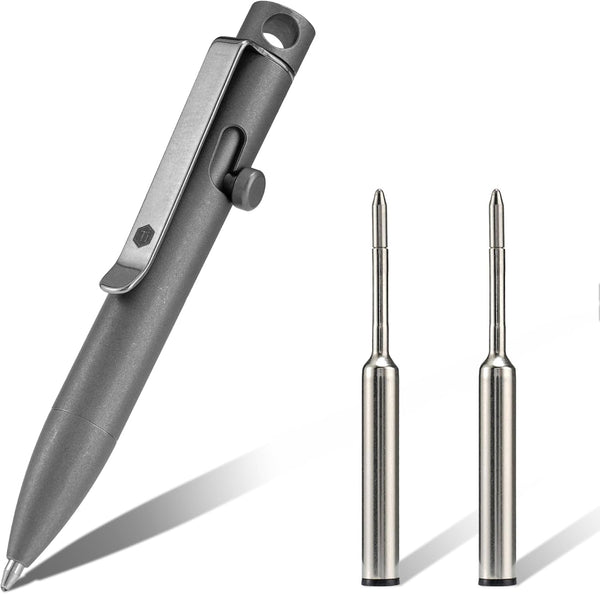 KeyUnity KP05SW Bolt Action Pen with Clip, Titanium Alloy EDC Pocket Pen, Retractable Metal Ballpoint Pen for Everyday