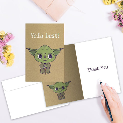 Tree-Free Greetings Yoda Best Thank You Cards - 12 Recycled 4x6 Cards & White Envelopes, USA Made