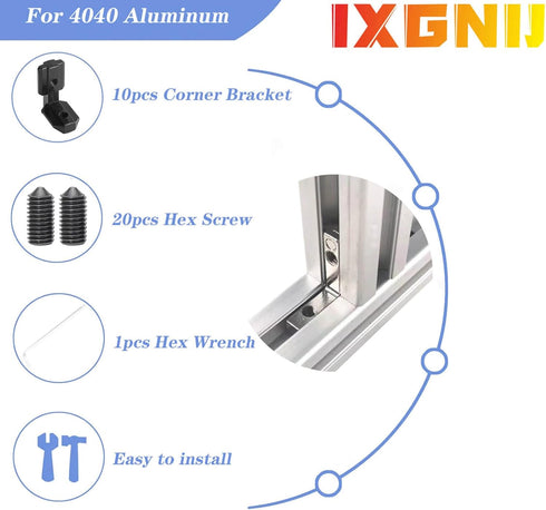 10PCS 4040 Corner Bracket L-Shape Connector for 4040 Aluminum Extrusion Accessories (Black)