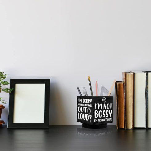 Wooden Spinning Pen Holder for Desk, Cute Organizer for Home Office, Funny Pencil Case Storage