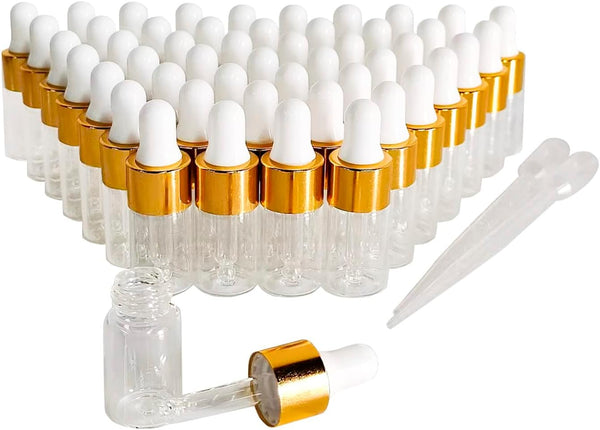50PCS Transparent Sample Dropper Bottles, 3 ml Mini Essential Oil Dropper Bottles with 2 Plastic Droppers