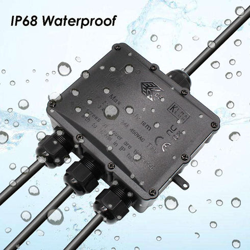 IP68 Waterproof Junction Box, 4-Way Outdoor Cable Connectors with 4 Cable M25 Gland for 4-14 mm Diameter Cable, Black