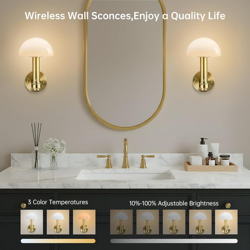Set 2 Bulbs Wireless Wall Sconces of for Bedroom Living Room, Battery Operated Wall Lights/Lamps Rechargeable Easy
