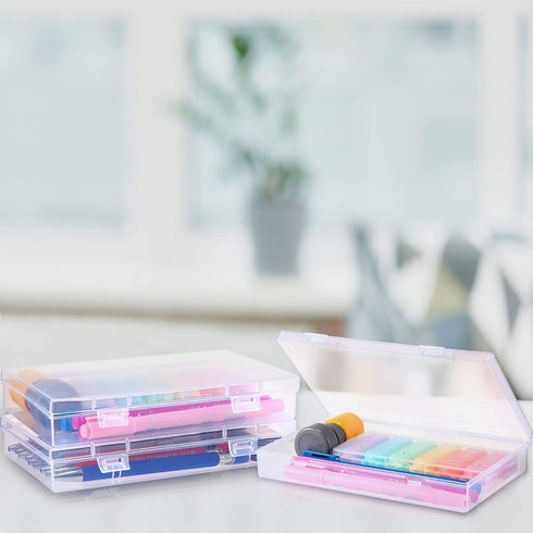 Kigley 36 Pcs Clear Plastic Pencil Box, Plastic Stationery Case with Double Buckles for Storage, Small Containers