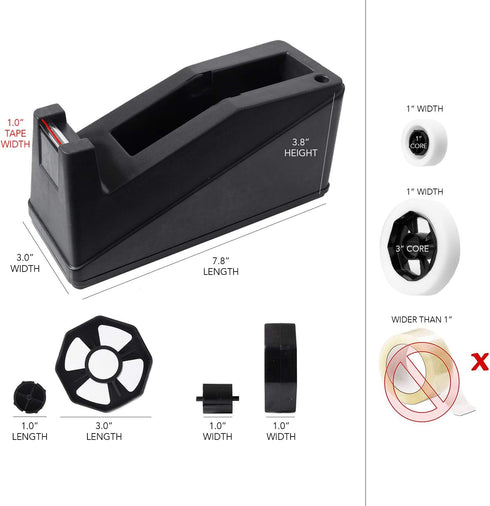 Royal Imports Desktop Tape Dispenser, Heavy Duty Adhesive Roll Holder (Fits 1" & 3" Core) for Office, Home