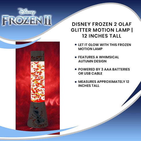 Frozen 2 12 Inches Ukonic Disney Olaf Snowman Glitter Motion Lamp | LED Light, Bedside Table Lamp for Desk | Home Decor