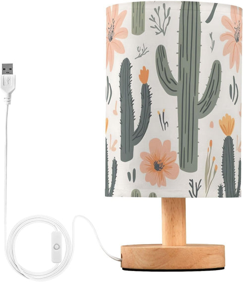 ALAZA Bedside Table Lamp Cactus Pattern Green Plant Lamp for Girls Boys