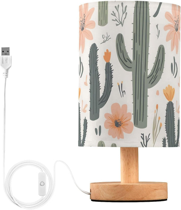 ALAZA Bedside Table Lamp Cactus Pattern Green Plant Lamp for Girls Boys
