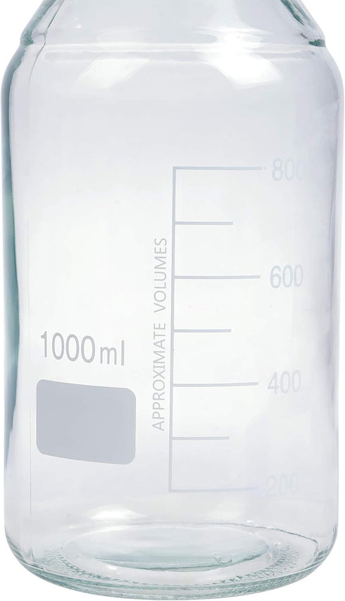 4 Pieces 1000 mL Graduated Round Glass Reagent Media/Storage Bottles with GL45 Blue Polypropylene Screw Cap