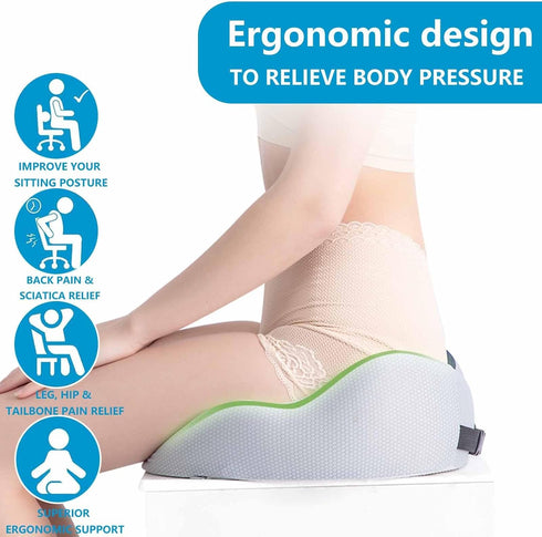 Sciatica/Hip/Tailbone Memory Foam Chair Cushion, Memory Foam Ergonomic Seat Cushion for Pain Relief, Seat Cushion