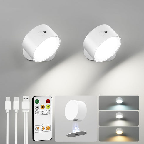 LED Wall Mounted Lights, Rechargeable Wall Sconces Lamp, 3 Color Temps &