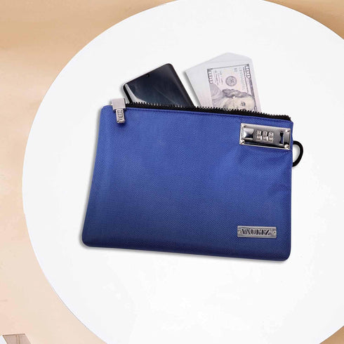 Vaultz Money Bag with Lock - 7 x 10 Inch Locking Pouch for Cash, Bank Deposits, Wallet, Phone, Credit Cards - BLUE