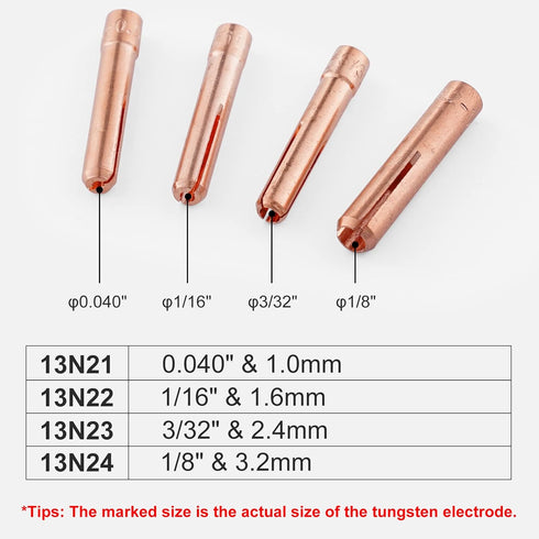 TIG Collet 13N24 (1/8"&3.2mm) for 9, 20 & 25 Series Welding Torch, 10Pcs
