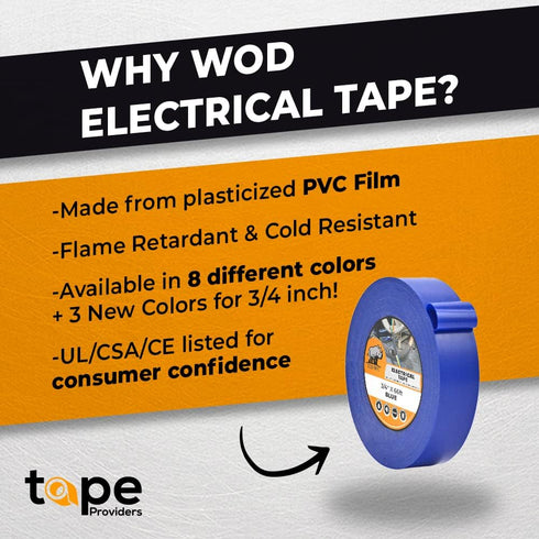 WOD ETC766 Professional Grade General Purpose Black Electrical Tape, UL/CSA Listed, 1 inch X 66 ft