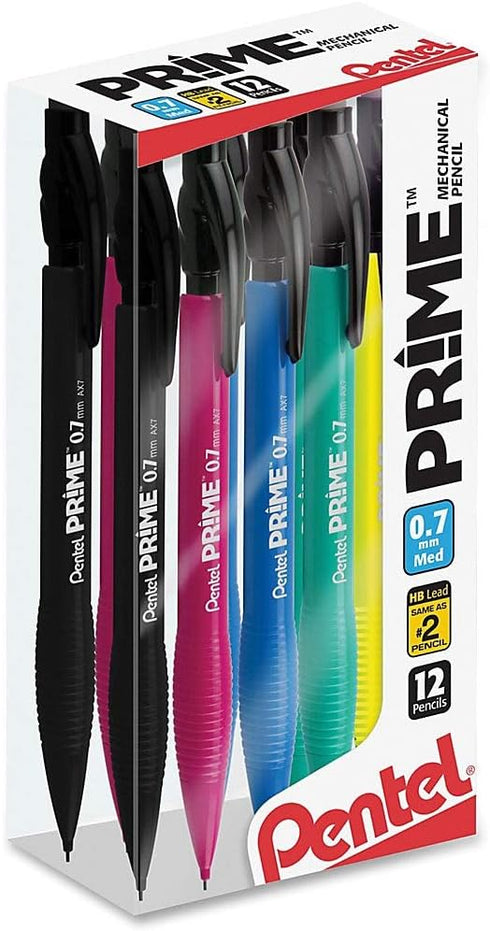 Prime Mechanical Pencils, 0.7mm Medium Point, Assorted Barrel Colors, Pack of 12