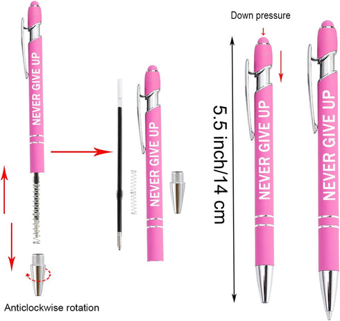 PASISIBICK 12 Pieces Pink Motivational Quotes Snarky Screen Touch Ballpoint Pens, Black Ink, Office Scriptures (Pink)