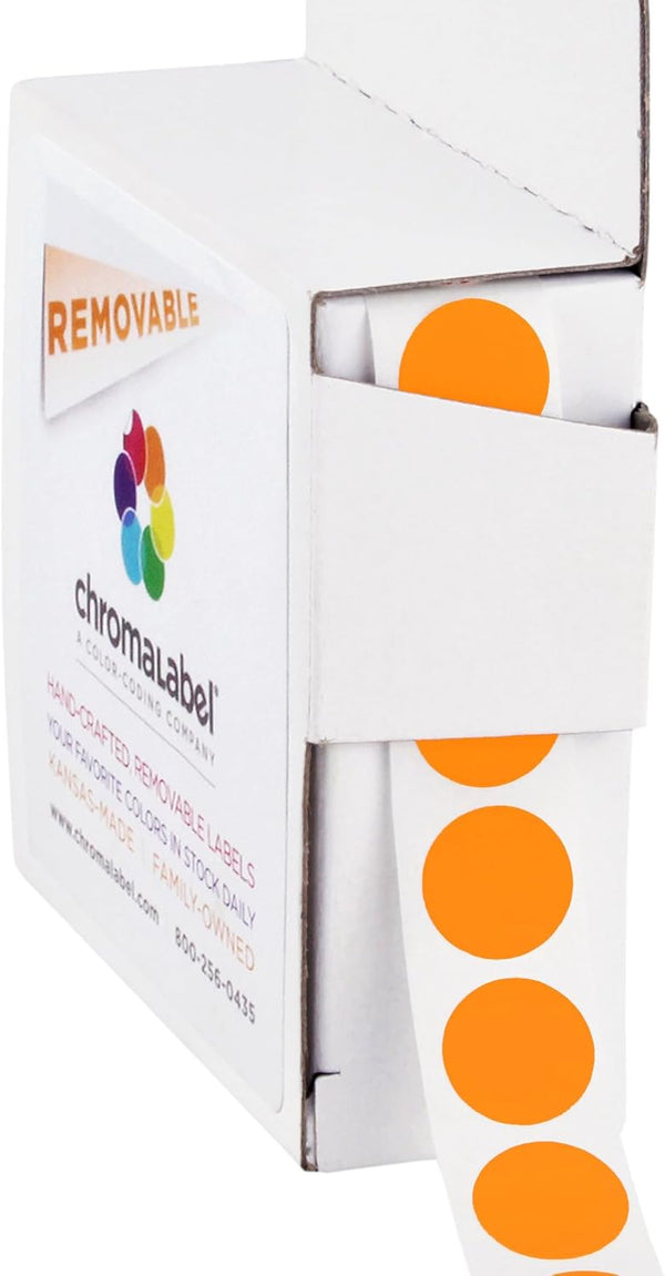 ChromaLabel 1/2 Inch Circle Sticker Labels, Easy to Write On, Removable Sticky Dots, 1000 Orange Dot Label Stickers per