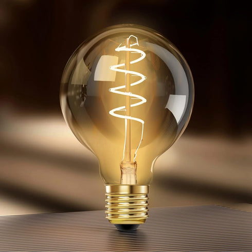 HEWASOL Spiral Dimmable LED Edison Bulbs, G80E26 Screw, Non Flicker, 4W Retro Filament, 2000K Soft Warm White, 3 Pack