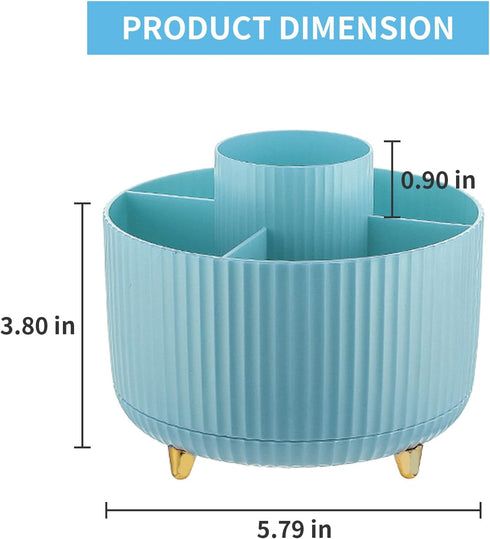 Marbrasse Desk Organizer - 360-Degree Rotating Pen Holder with 5 Compartments for Office, Home Art Supply Storage Box