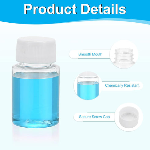 PATIKIL 5 Pcs 40ml Transparent Reagent Bottles, PET Wide Mouth Round Bottles with Screw Cap for Lab Storage