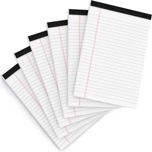 Legal Pads 5x8 Inch Writing Pads, 80 GSM Paper, 30 Sheets, 6 Pack Notepad for Grocery List