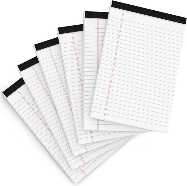 Legal Pads 5x8 Inch Writing Pads, 80 GSM Paper, 30 Sheets, 6 Pack Notepad for Grocery List
