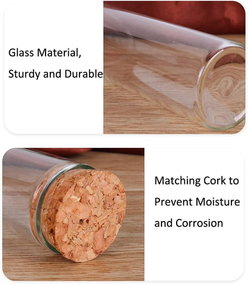 10Pcs 60ml Glass Test Tubes with Cork Stoppers, Clear Flat Borosilicate Glass Bottles for Storage