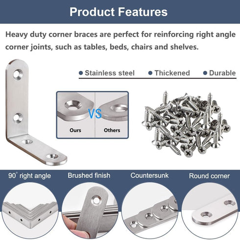 16Pcs 2.5 2.5 Inch 90 L Bracket Corner Brace x Stainless Steel Corner Brackets, Heavy Duty Degree Joint Right Angle