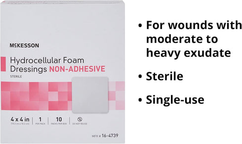 McKesson Hydrocellular Foam Dressings, Sterile, Non-Adhesive, 4 in x 4 in, 10 Count, 1 Pack