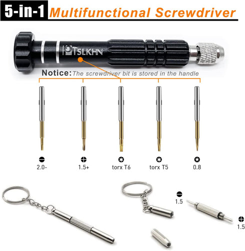 PTSLKHN Eyeglass Screwdriver, 5-in-1 Multifunctional Small Screwdriver, S2 Steel Glasses Screwdriver Kits for Eyeglass, Sunglasses, Electronics, Cellphone, Jewelry and More (Black) by PTSLKHN