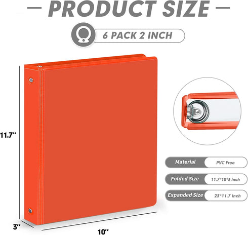 PANDRI 6 Pack 2-Inch Binder - 2 Ring Binder Fits Letter Size 8.5'' x 11'' Paper, Versatile for Office Home School,