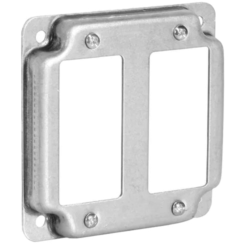 AP-12094 4" Square Double Decora Switch Electrical Box Cover, 1/2" Raised, Galvanized Steel, 2-Gang