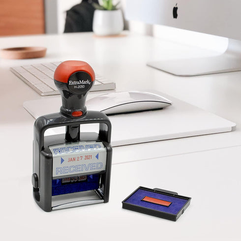 Heavy Duty Office Date Stamp with Received, Self Inking Dater, Style B, Blue & Red Ink