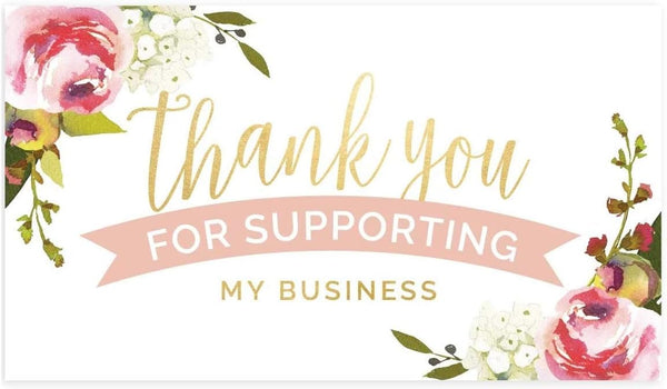 Pink Floral Thank You for Your Business Card | 100 Small Business Gratitude Cards | 2" x 3.5" Size | Customer Order