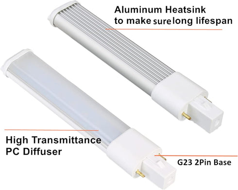 2 Pack 5W G23 LED Bulb, 2 pin U Shaped PL CFL PLS-9W Replacement, 5.3" Length G23 Bulb Plug and Play 2Pin LED Tube, Daylight White G23 Bulb 500LM Compatible with The Ballast by SATZOL