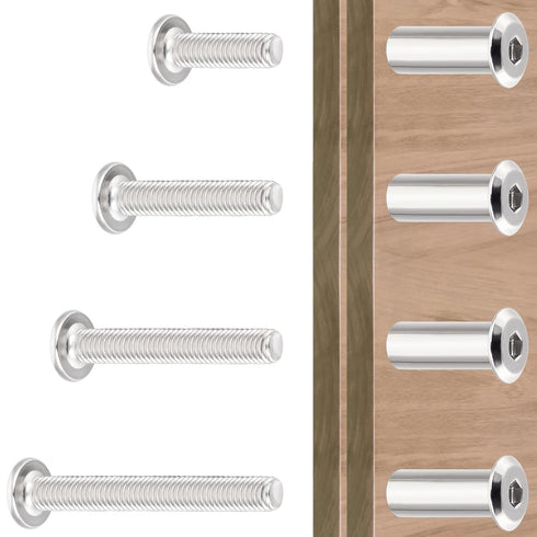 100 Sets M6 Bolts and Barrel Nuts Kit, Mixed Silver and Black Steel Hex Metric Screws for Cabinet Stability