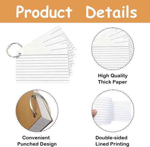 Wenscis 1500 3x5 Inch Pcs White Index Cards with Rings, Flash Cards Bulk with Holder for Studying, Notecards Lined