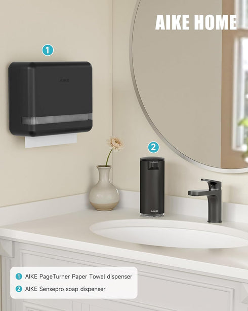 200 Commercial,Black(Folded 9.0" 3.5" AIKE Sheets Multifold Wall Mount Paper Towel Dispenser,with Lock for Home
