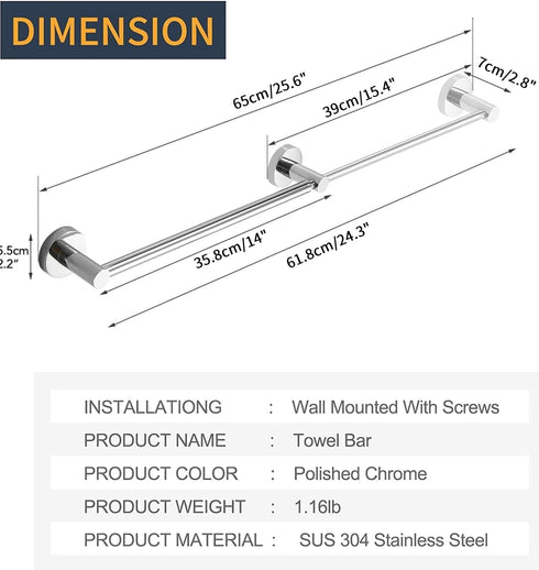 15 26 Inch SUS304 BESy Adjustable to Single Bath Towel Bar Rack for Bathroom Accessories Stainless Steel Towel Holder